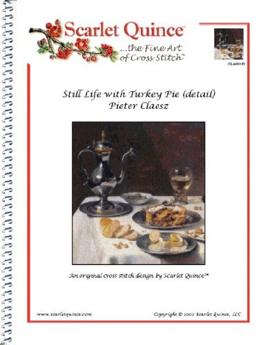 Scarlet Quince CLA001-D Still Life with Turkey Pie -detail- by Pieter Claesz Counted Cross Stitch Chart- Regular Size Symbols