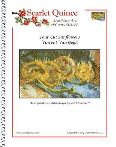 Scarlet Quince VGO024 Four Cut Sunflowers by Vincent Van Gogh Counted Cross Stitch Chart- Regular Size Symbols