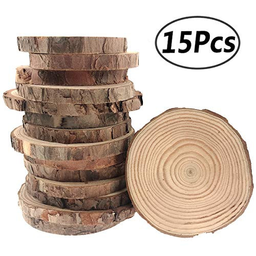 Akusety 15Pcs 3.5-4-Inch Unfinished Natural Thick Wood Slices Circles with Tree Bark Log Discs for DIY Craft Christmas Rustic Wedding Ornaments Akusety 15Pcs 3.5-4-Inch Unfinished Natural Thick Wood Slices Circles with Tree Bark Log Discs for DIY Craft Christmas Rustic Wedding Ornaments