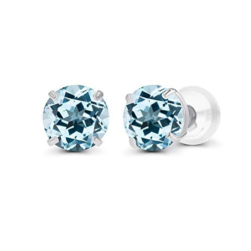 Sterling Silver 6mm Round Natural Sky Blue Topaz December Birthstone Prong Set Stud Earrings For Women and Girls