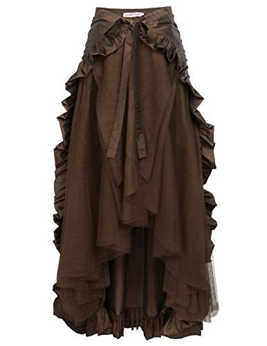 Belle Poque Steampunk Victorian Pirate Skirt Ruffles Bustle Skirt/Cape S Brown