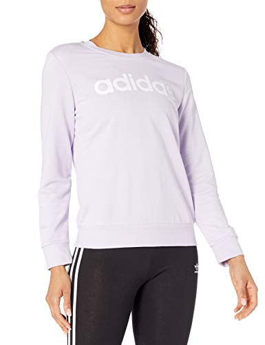 adidas Women's Essentials Linear Crewneck Purple Tint/White Small