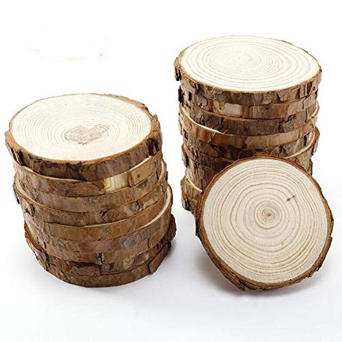 10 Pcs 4.0"-4.7" Natural Wood Slices Round Wood Discs Tree Bark Wooden Circles for DIY Crafting Coasters Arts Crafts Home Decorations Vintage Wedding Ornaments