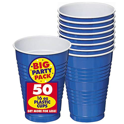 Amscan Bright Royal Blue 436801.105 Plastic Cups Big Party Pack 50ct- 50 pieces