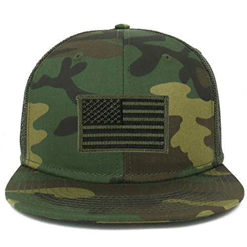 Armycrew Oversize XXL Olive USA Flag Patch Camouflage Flatbill Mesh Snapback Cap - Camo Olive - 2XL