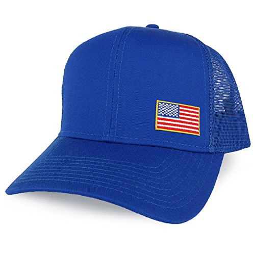 Armycrew XXL Oversize USA Small Side Flag Patch Mesh Back Trucker Baseball Cap - Royal