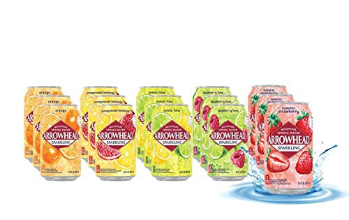 Arrowhead Sparkling Water - Sampler Variety Pack- 12 Fl Oz Cans- Mountain Spring Water with Real Fruit Flavors- | 5 Flavors - Pack of 15