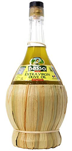 Unfiltered inchPremiuminch | inchFirst Cold Pressedinch Extra Virgin Olive Oil | inchProduct of Italyinch | Wicker / Straw Basket| 1 liter -33.81 fl oz- by BASSO 1904