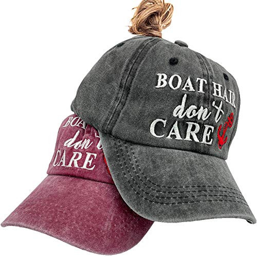 Boat Hair Don't Care Women's Ponytail Baseball Cap Vintage Distressed Dad Hat 2 PCS
