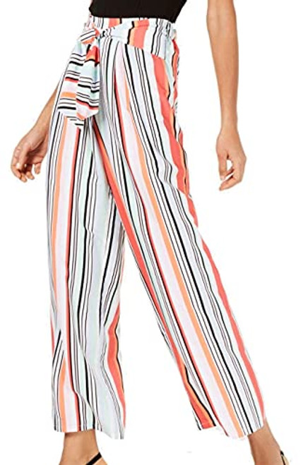 Bar III Womens Striped High Rise Wide Leg Pants B/W M