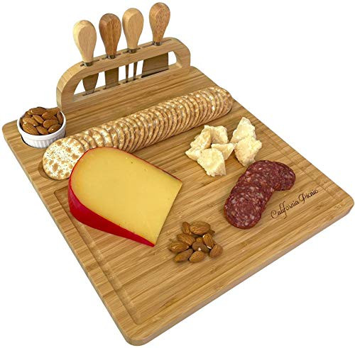 Cheese Board and Knife Set | Wine Board | Organic Bamboo Wood Charcuterie Platter Serving Board Cheese Tray with Cutlery | Perfect for Birthday- Housewarming and Wedding Gifts Cheese Board and Knife Set | Wine Board | Organic Bamboo Wood Charcuterie Platter Serving Board Cheese Tray with Cutlery | Perfect for Birthday- Housewarming and Wedding Gifts