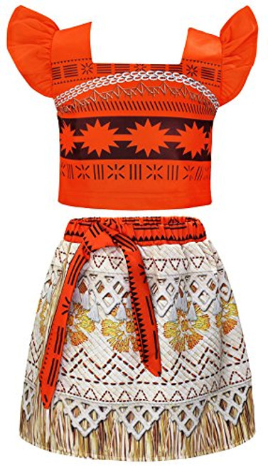 Cotrio Princess Costume Girls Adventure Outfits Toddler Kids Birthday Party Fancy Dress Two-Pieces Skirt Set Halloween Cosplay Clothes Size 3T -2-3 Years- Orange-