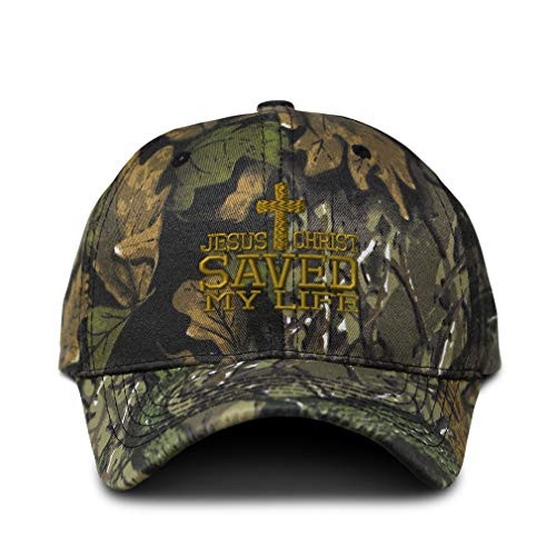 Camo Baseball Cap Jesus Christ Saved My Life Embroidery Cotton Hunting Dad Hats for Men  and  Women Strap Closure Forest Tree Green
