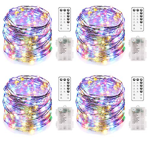 MUMUXI 4 Pack 20Ft 60 LED Fairy Lights Battery Operated with 8 Modes Remote Control Timer Waterproof String Lights Copper Wire Twinkle Lights for Bedroom Wedding Party Chirstmas Decor- Multicolor MUMUXI 4 Pack 20Ft 60 LED Fairy Lights Battery Operated with 8 Modes Remote Control Timer Waterproof String Lights Copper Wire Twinkle Lights for Bedroom Wedding Party Chirstmas Decor- Multicolor