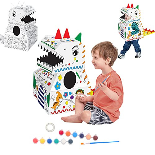 QIUXQIU DIY Graffiti Cardboard for Kid Coloring Drawing Doodle Cardboard Hand-Drawn Art Toy Wearable 3D Three-Dimensional Jigsaw Toy Graffiti Paper Dinosaurs to Improve Hands-On Ability Fun New -A-