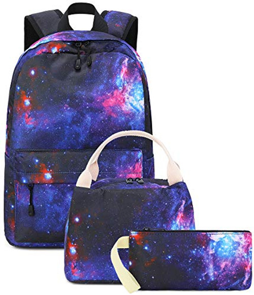 School Backpack Kids Galaxy Bookbag Set Teens School Bag with Lunch Bag Pen Case Travel Daypack -Cloud Galaxy-