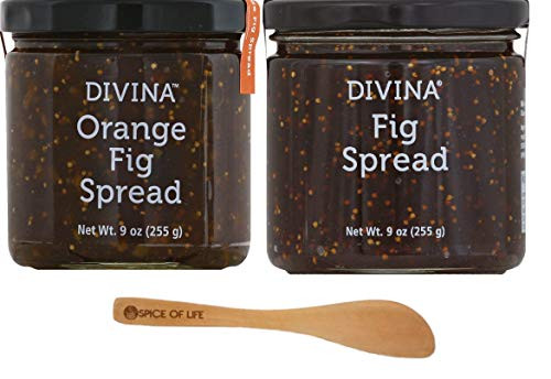 Divina Fig Spread and Orange Fig Spread Variety- 9 Oz- 1 of each with Spice of Life Bamboo Spreader