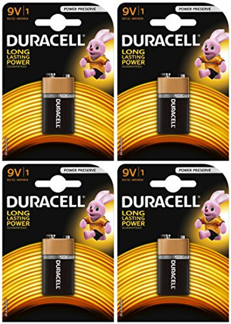 Duracell Coppertop Alkaline Batteries 9V -Pack of 4 Batteries-