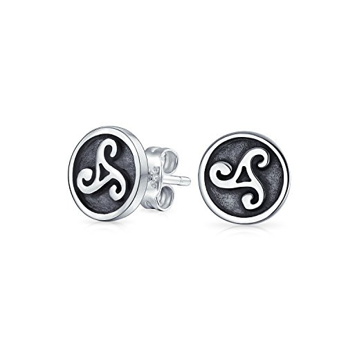 Round Two Toned Triskele Trinity Spiral Disc Stud Earrings For Women 925 Sterling Silver