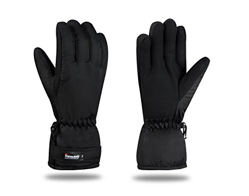 Women's Ski Gloves Snowboard Snowmobile Waterproof Windproof 3M Thinsulate Winter Warm Snow Cold Gloves -L/XL- Black-