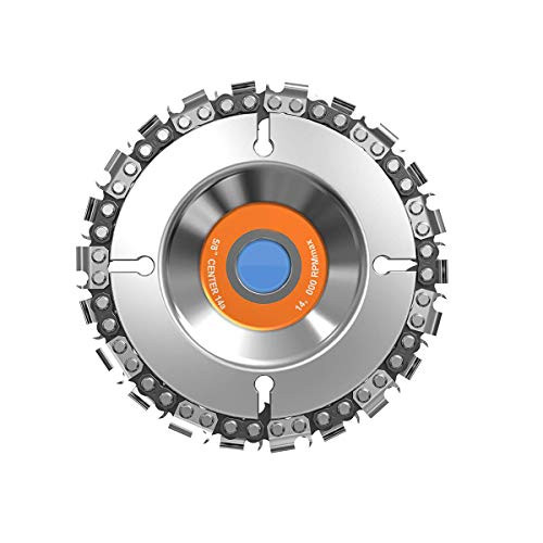 FUNTECK 4 in. 22-Teeth Steel Chainsaw Blade Wood Carving Disc for Cutting and Shaping, 5/8 Arbor, Fits 4 or 4-1/2 Angle Grinders