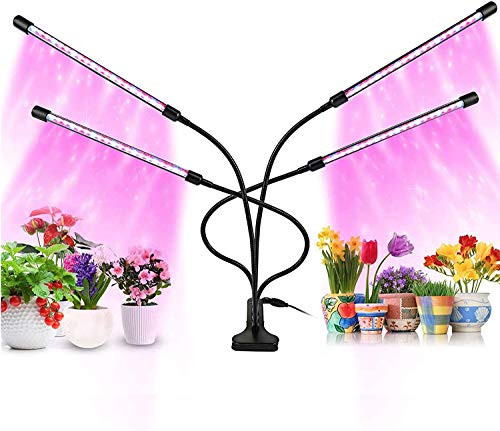 Indoor Four-Head Plant Grow Light- Full Spectrum Led Plant Light- Dimmable 3 Lighting Modes- Auto 3/9/12H On/Off Timer- 10 Level Brightness for Indoor Plants Succulent Veg Flower