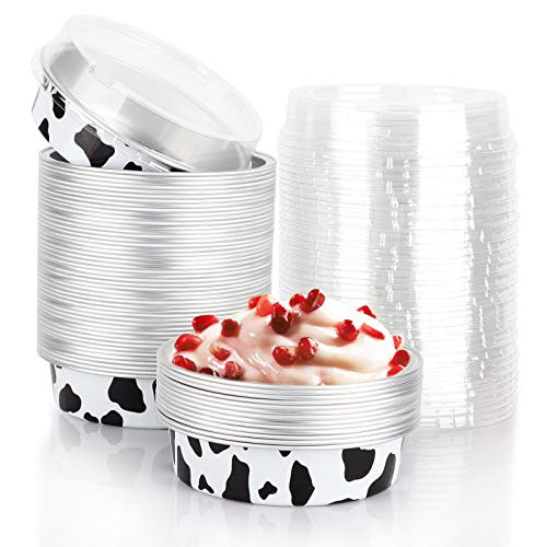 Mini Tart Pan with Lids- Beasea 4 Inch 50 Pack Disposable Pie Tins- Black White Aluminum Pie Pan Tin Tart Pans Round Oven Baking Mini Cake Pan for Pie Tart Quiche