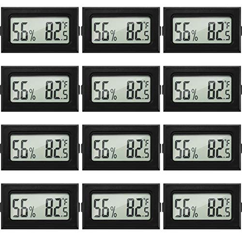 Mini Hygrometer Thermometer Digital Fahrenheit Temperature Humidity Meter Gauge LCD Display Indoor Thermometer Hygrometer for Home Incubators Reptile Greenhouse and Office -Black- 12-