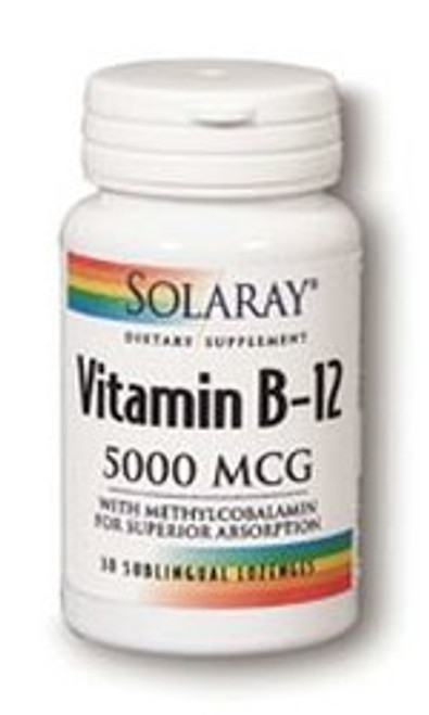 Vitamin B-12 Sublingual Lozenge 5000 mcg 30 Tablets Solaray