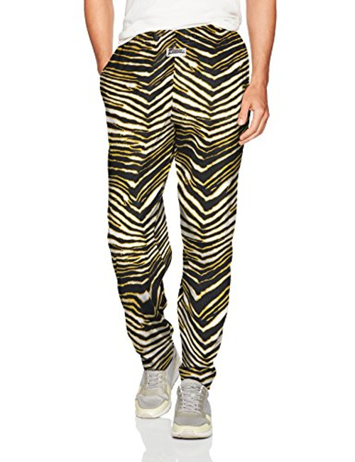 Zubaz Men's Classic Zebra Printed Athletic Lounge Pants- Black/Burnished Gold- M