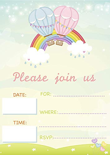 Neutral Balloon Invitations 20 pcs for Hot Air Rainbow Birthday Party- up up  and  Away Baby Shower Invites Cards for Unisex Themed