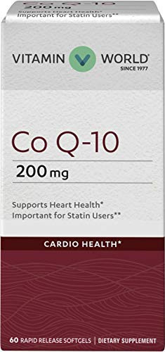 Vitamin World Co Q-10 200 mg 60 softgels- Coenzyme 10- Rapid-Release- Heart Health- Cardio Support- Gluten Free
