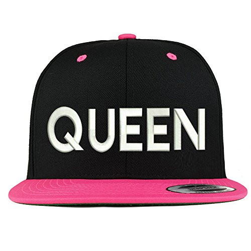 Trendy Apparel Shop Queen Embroidered Premium 2-Tone Flat Bill Snapback Cap - Black Pink