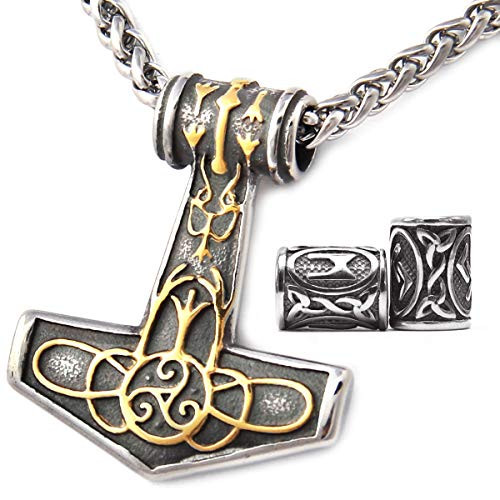 Gungneer Mjolnir Thor's Hammer Pendant Necklace with Gold Celtic Knot Highlight- Nordic Viking Mjolnir Men Necklace- 316L Stainless Steel -20- Gungneer Mjolnir Thor's Hammer Pendant Necklace with Gold Celtic Knot Highlight- Nordic Viking Mjolnir Men Necklace- 316L Stainless Steel -20-