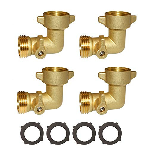 90 Degree Garden Hose Elbow with Shut Off Valve Hose Elbow 3/4inch GHT Garden Hose Elbow Brass Garden Hose RV Adapter Water Hose 90 Degree Elbow 4PcsPlus 4 Pressure Washers