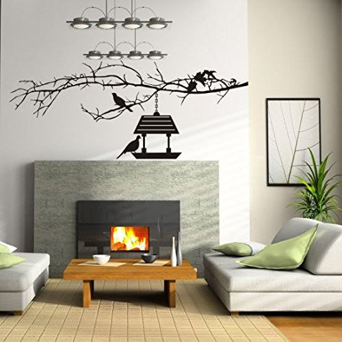 Tree Branch Birds House Floral Decor Tree Sticker Tree Living Room Bedroom Birds and Leafs Wall Decal Art Vinyl Sticker tr589