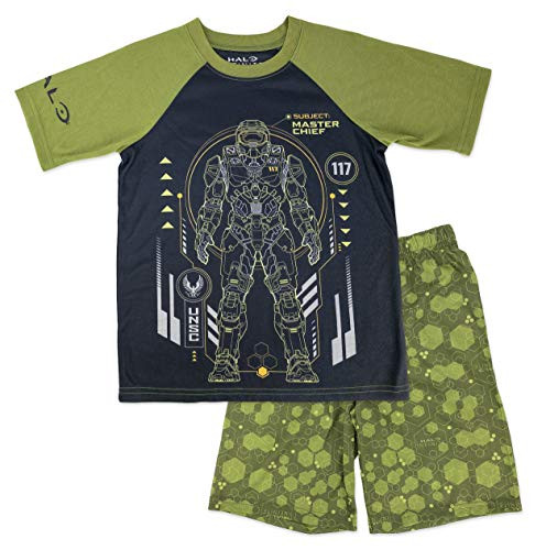 HALO Infinite Master Chief UNSC Pajama Set with Ringer Tee and Shorts- Boys Size 8 Green