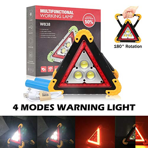 Multi-Function Emergency Light Triangle Warning Light 4 Modes Spot/Flashing Light Rechargeable Portable Power Bank Function For Outdoor Activities- Car repairing- Car Breakdown Situation- Camping
