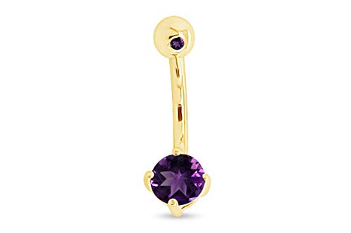 AFFY Round Shape Simulated Amethyst Body Piercing Belly Button Ring in 14K Yellow Gold Over Sterling Silver AFFY Round Shape Simulated Amethyst Body Piercing Belly Button Ring in 14K Yellow Gold Over Sterling Silver