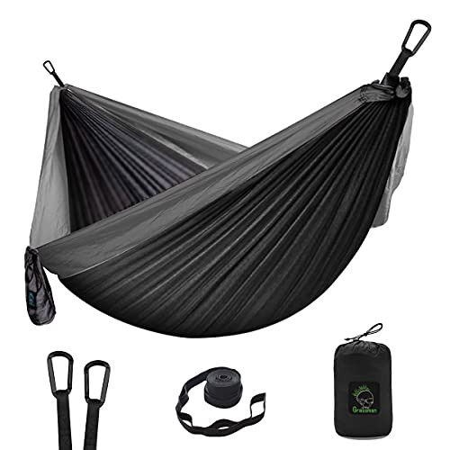 Camping Hammock Double  and  Single Portable Hammock with Tree Straps- Lightweight Nylon Parachute Hammocks Camping Accessories Gear for Indoor Outdoor Backpacking- Travel- Hiking- Beach