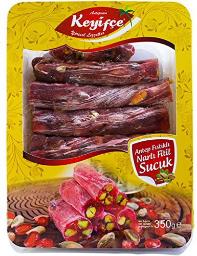 Keyifce Traditional Turkish Delights -Pomegranate Stick Delight w Pistachio 12.3 Oz-