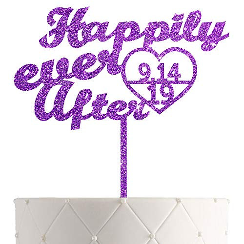 Personalized Wedding Cake Topper With Customized Bride and Groom Marriage Date Happily Ever After
