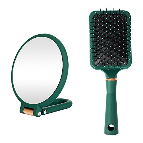 YUSONG 10x Magnifying Handheld Mirror and Comb Set -10x Portable Makeup Mirror- Double Side Folding Hand Mirror -Stand Mirror Table Desk Shaving Bathroom -Green-