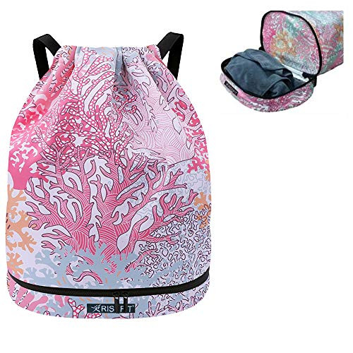 Waterproof Drawstring Bag- Drawstring Backpack- Gym Bag Sackpack Sports Backpack for Women Girls -Pink coral-
