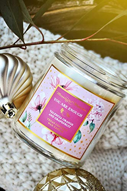 You Are Enough Valencia Orange and Grapefruit Aromatherapy Candle | 34 Hour Burn | Coconut Wax and Real Essential Oils | 8oz Gifting Candle You Are Enough Valencia Orange and Grapefruit Aromatherapy Candle | 34 Hour Burn | Coconut Wax and Real Essential Oils | 8oz Gifting Candle