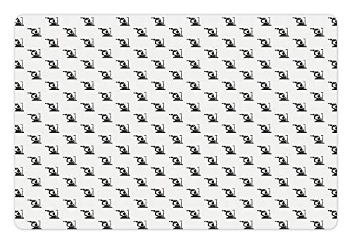 Ambesonne Eye Chart Pet Mat for Food and Water- Repetitive Monochrome Style Phoropter on a Plain Background- Non-Slip Rubber Mat for Dogs and Cats- 18inch X 12inch- Charcoal Grey and White