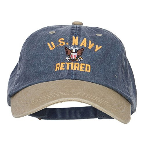 e4Hats.com US Navy Retired Military Embroidered Two Tone Cap - Navy Khaki OSFM