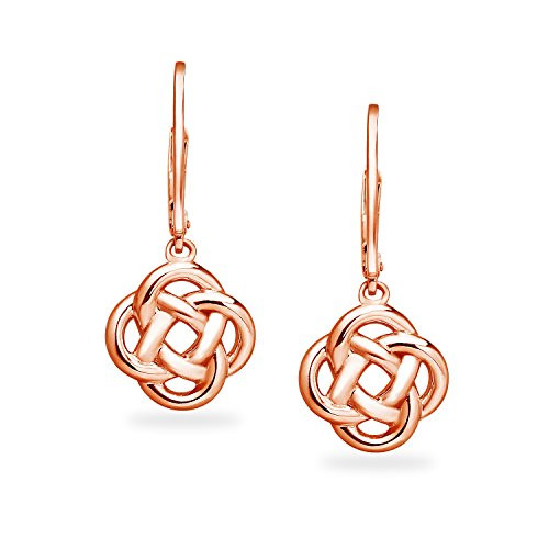 Rose Gold Flashed Sterling Silver Love Knot Dangle Leverback Earrings | Available in Silver- Rose and Yellow Gold