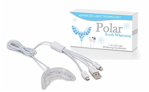 Tooth Whitening Light Kit by Polar Teeth Whitening - 16 LED Teeth Whitener Accelerates Whitening When Used With Gel- Strips- or Pen