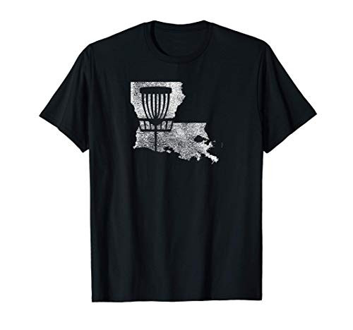 Louisiana Disc Golf State with Basket Distressed Graphic T-Shirt